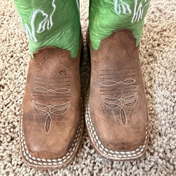 Olathe Boot Co. Youth Kids Green and Brown Boots Sz 9 - Picture 4 of 14
